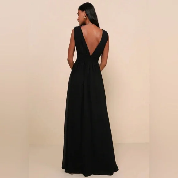 Lulus Heavenly Hues Black Maxi Dress Elegant Slit Like New Sz Medium - Picture 2 of 6